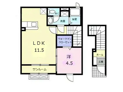 富山地鉄不二越上滝 南富山駅 徒歩32分 2階建 築16年(1LDK/2階)の間取り写真