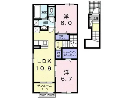 あいの風とやま鉄道 呉羽駅 徒歩19分 2階建 築4年(2LDK/2階)の間取り写真