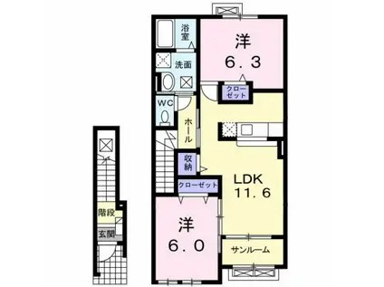 フォンテーヌ(2LDK/2階)の間取り写真