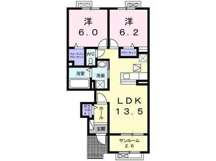 マハロ ナイメンⅡ(2LDK/1階)の間取り写真