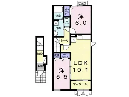 パイシスB(2LDK/2階)の間取り写真