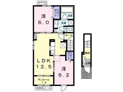 富山地鉄富山市内線 西中野駅 徒歩16分 2階建 築7年(2LDK/2階)の間取り写真