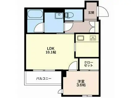 富山地鉄不二越上滝 大泉駅(富山) 徒歩5分 3階建 築5年(1LDK/1階)の間取り写真