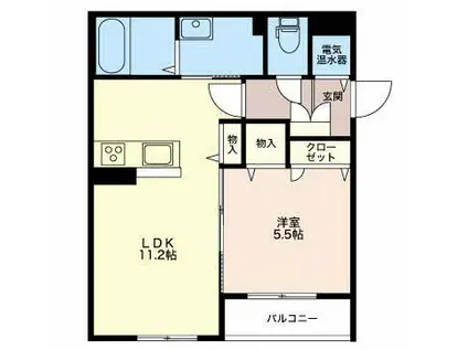 富山地鉄富山港線 城川原駅 徒歩5分 3階建 築9年(1LDK/1階)の間取り写真