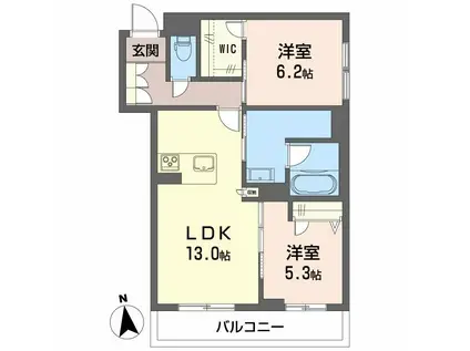 富山地鉄不二越上滝 不二越駅 徒歩2分 3階建 築1年(2LDK/1階)の間取り写真