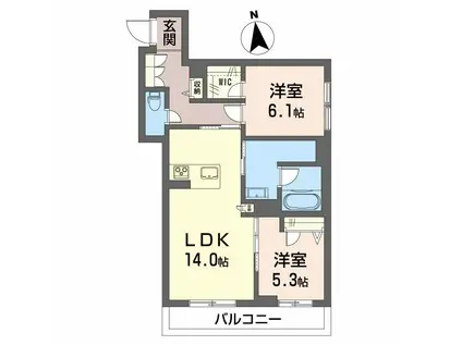 富山地鉄不二越上滝 不二越駅 徒歩2分 3階建 築1年(2LDK/2階)の間取り写真