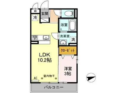 城端線 砺波駅 徒歩7分 3階建 築10年(1LDK/2階)の間取り写真