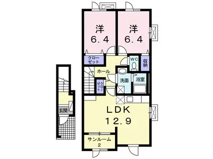 高山本線 東八尾駅 徒歩53分 2階建 築14年(2LDK/2階)の間取り写真