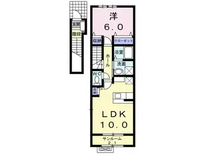 富山地鉄富山市内線 小泉町駅(富山) 徒歩23分 2階建 築18年(1LDK/2階)の間取り写真
