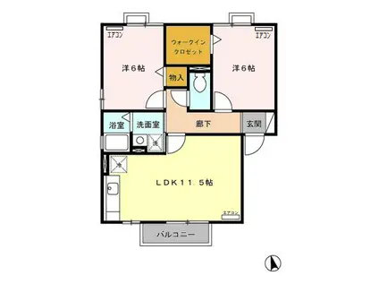 あいの風とやま鉄道 富山駅 徒歩10分 2階建 築22年(2LDK/2階)の間取り写真