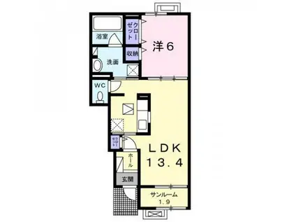 富山地鉄本線 越中荏原駅 徒歩38分 2階建 築7年(1LDK/1階)の間取り写真