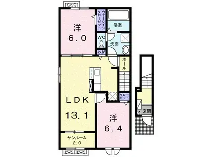 高山本線 笹津駅 徒歩37分 2階建 築3年(2LDK/2階)の間取り写真