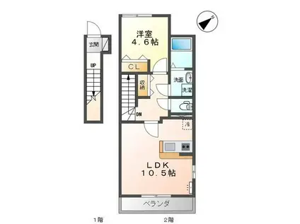 カナロアⅠ(1LDK/2階)の間取り写真