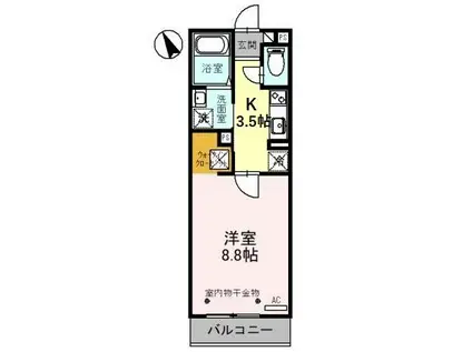 あいの風とやま鉄道 高岡やぶなみ駅 徒歩10分 2階建 築4年(1K/1階)の間取り写真