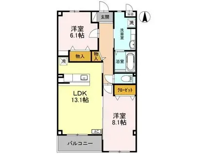 富山地鉄富山市内線 大町駅(富山) 徒歩25分 3階建 築18年(2LDK/3階)の間取り写真