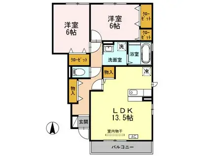 富山地鉄不二越上滝 小杉駅(地鉄) 徒歩10分 2階建 築14年(2LDK/1階)の間取り写真