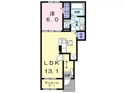 高山本線 笹津駅 徒歩37分 2階建 築3年(1LDK/1階)の間取り写真