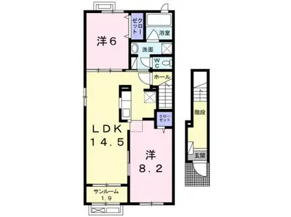 高山本線 越中八尾駅 徒歩4分 2階建 築8年(2LDK/2階)の間取り写真