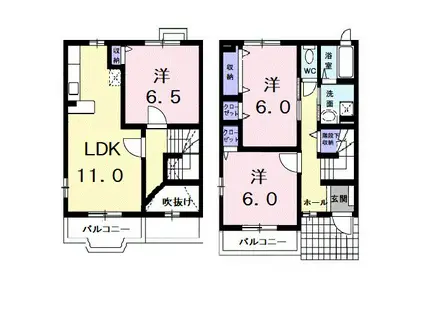 富山地鉄本線 東新庄駅 徒歩8分 2階建 築17年(3LDK/1階)の間取り写真
