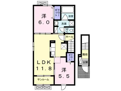 富山地鉄本線 越中荏原駅 徒歩13分 2階建 築9年(2LDK/2階)の間取り写真