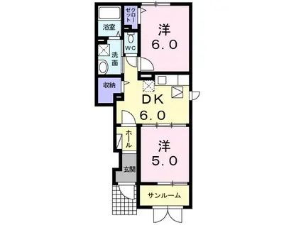 ボンヌール・E・K Ⅴ(2DK/1階)の間取り写真