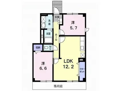 シェル・フルーヴB(2LDK/1階)の間取り写真