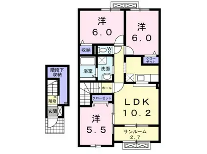 富山地鉄富山港線 蓮町駅(馬場記念公園前) 徒歩3分 2階建 築12年(3LDK/2階)の間取り写真