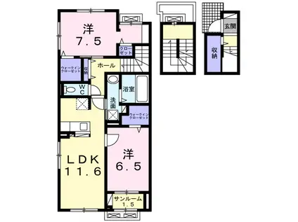 富山地鉄本線 越中荏原駅 徒歩11分 3階建 築4年(2LDK/3階)の間取り写真