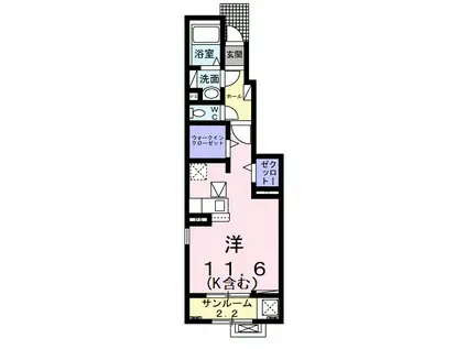 セゾン・ド・ヴェール(ワンルーム/1階)の間取り写真