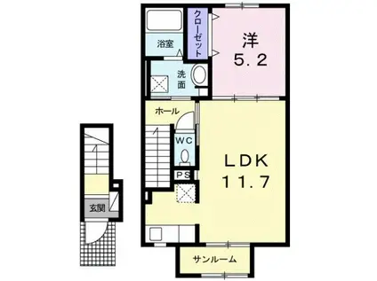 プランドールA(1LDK/2階)の間取り写真