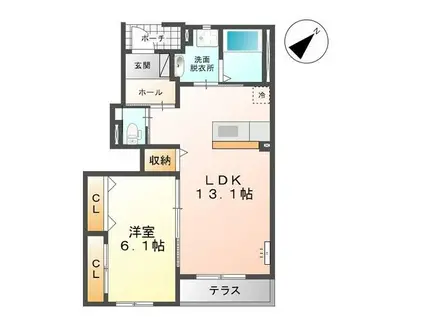 あいの風とやま鉄道 新富山口駅 徒歩18分 2階建 築12年(1LDK/1階)の間取り写真
