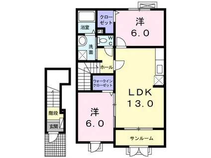スパシアスW(2LDK/2階)の間取り写真