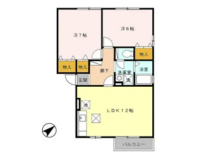 城端線 戸出駅 徒歩7分 2階建 築23年(2LDK/1階)の間取り写真