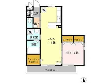 ルナリエK(1LDK/1階)の間取り写真