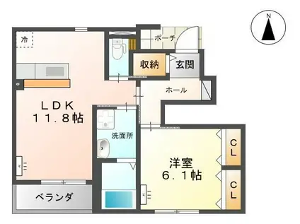 富山地鉄本線 越中荏原駅 徒歩20分 2階建 築9年(1LDK/1階)の間取り写真
