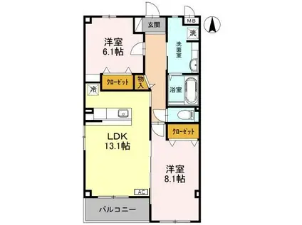 富山地鉄富山市内線 大町駅(富山) 徒歩25分 3階建 築19年(2LDK/3階)の間取り写真