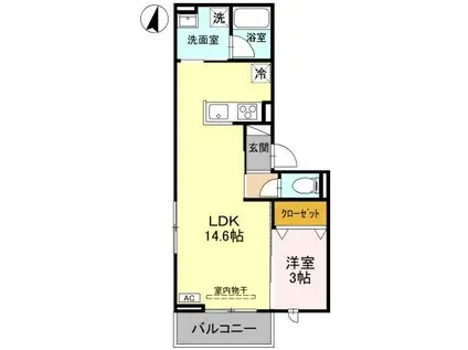 富山地鉄富山市内線 広貫堂前駅 徒歩4分 3階建 新築(1LDK/2階)の間取り写真