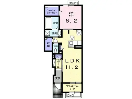ベルモア向新庄Ⅰ(1LDK/1階)の間取り写真