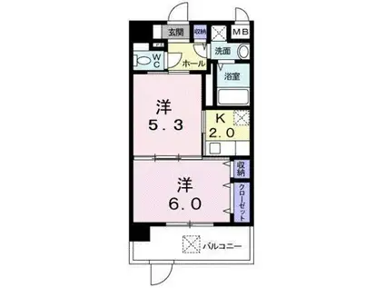 富山地鉄富山市内線 堀川小泉駅 徒歩6分 3階建 築16年(2K/2階)の間取り写真