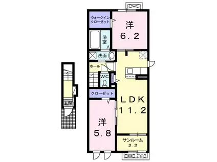 プラウド 横田Ⅲ(2LDK/2階)の間取り写真