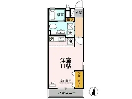 富山地鉄富山市内線 富山大学前駅 徒歩20分 2階建 築18年(ワンルーム/1階)の間取り写真