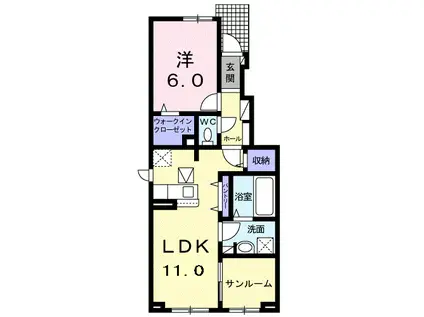 アムール・シュッド Ⅱ(1LDK/1階)の間取り写真