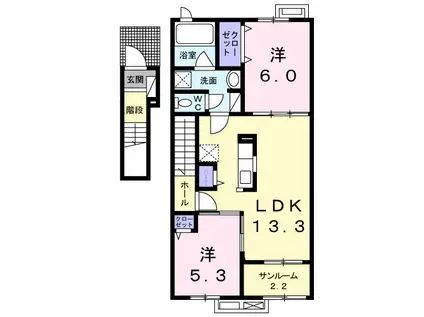 富山地鉄本線 越中荏原駅 徒歩30分 2階建 築9年(2LDK/2階)の間取り写真