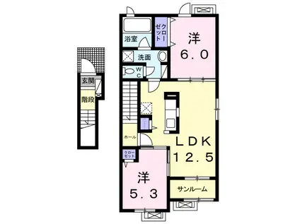 ヴィラージュS Ⅱ(2LDK/2階)の間取り写真