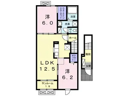 ソレイユ福岡 B(2LDK/2階)の間取り写真