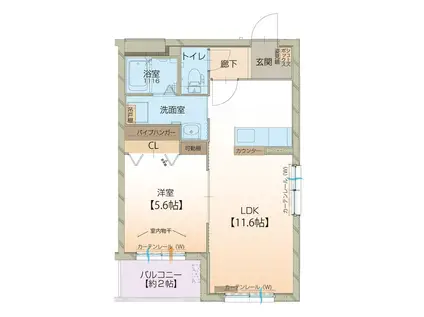 富山地鉄本線 越中荏原駅 徒歩15分 3階建 築13年(1LDK/2階)の間取り写真