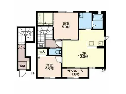 コンフォート木津(2LDK/2階)の間取り写真