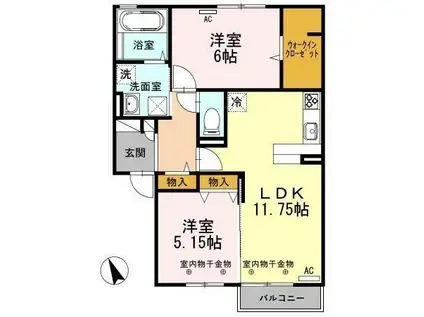 クオーレA棟(2LDK/1階)の間取り写真