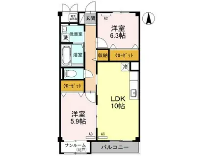 富山地鉄富山市内線 大町駅(富山) 徒歩20分 3階建 築20年(2LDK/1階)の間取り写真