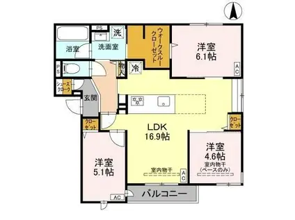 富山地鉄富山市内線 大町駅(富山) 徒歩25分 3階建 築1年(3LDK/3階)の間取り写真